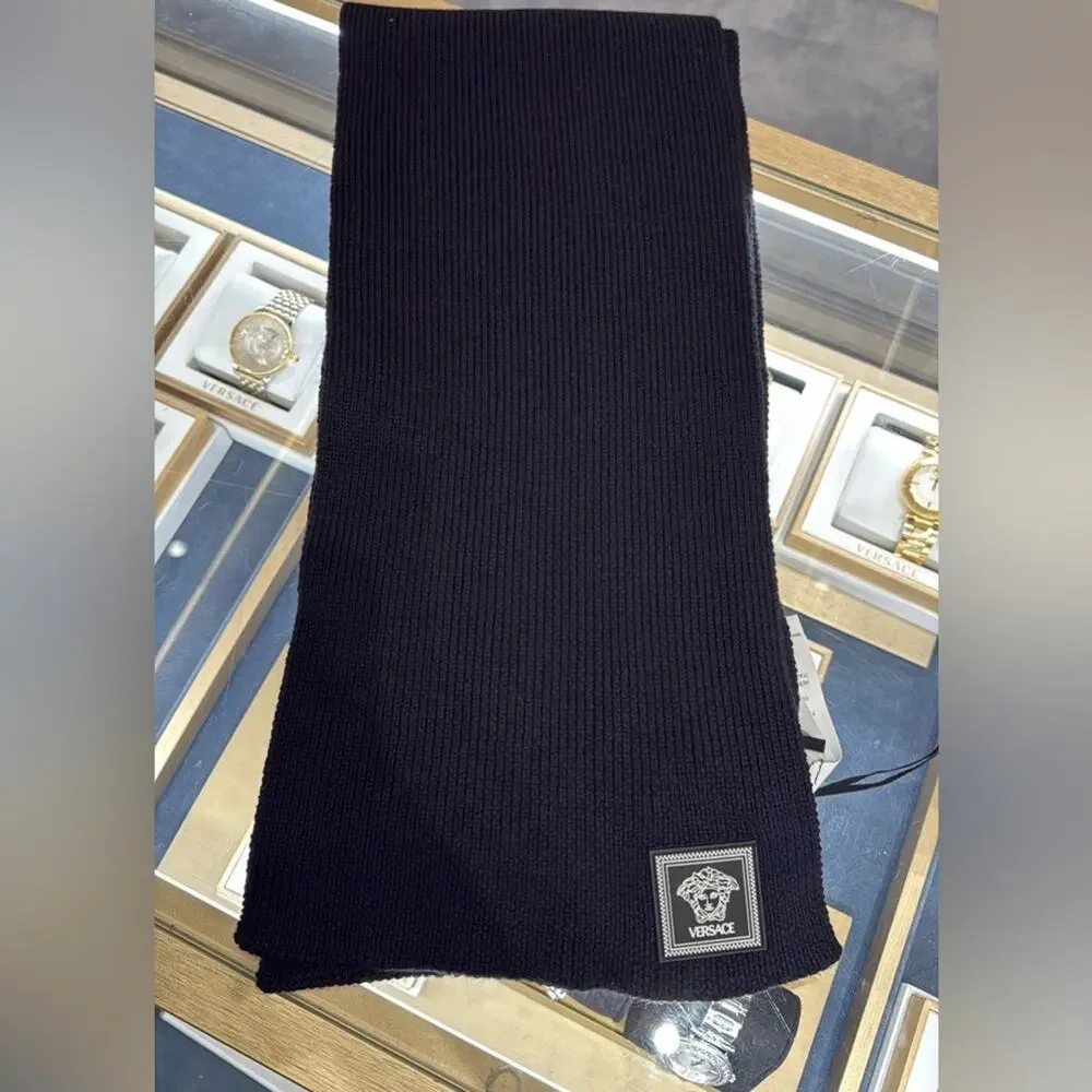 Versace Medusa Wool Ribbed Scarf black